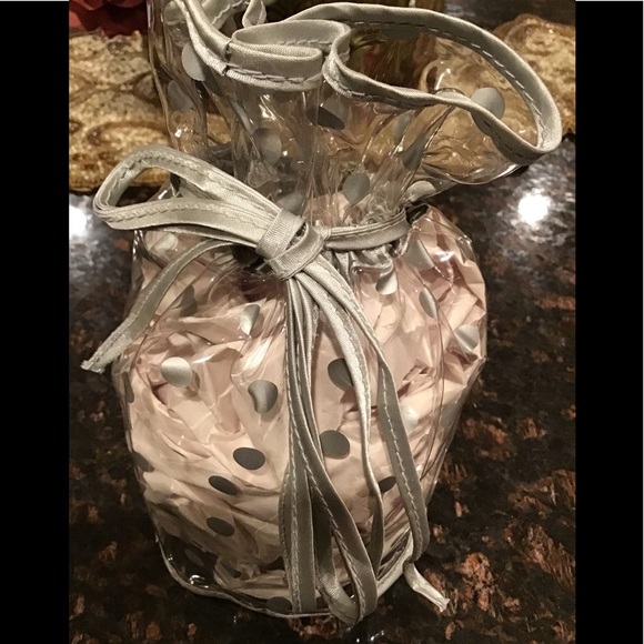 Clear Silver Poker Dot Plastic Drawstring Cylinder Bag - Picture 4 of 9